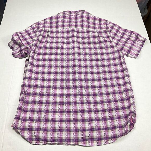 Tommy Bahama Mens Embroidered Button Down Shirt Plaid Short Sleeve Top LARGE - Picture 6 of 10